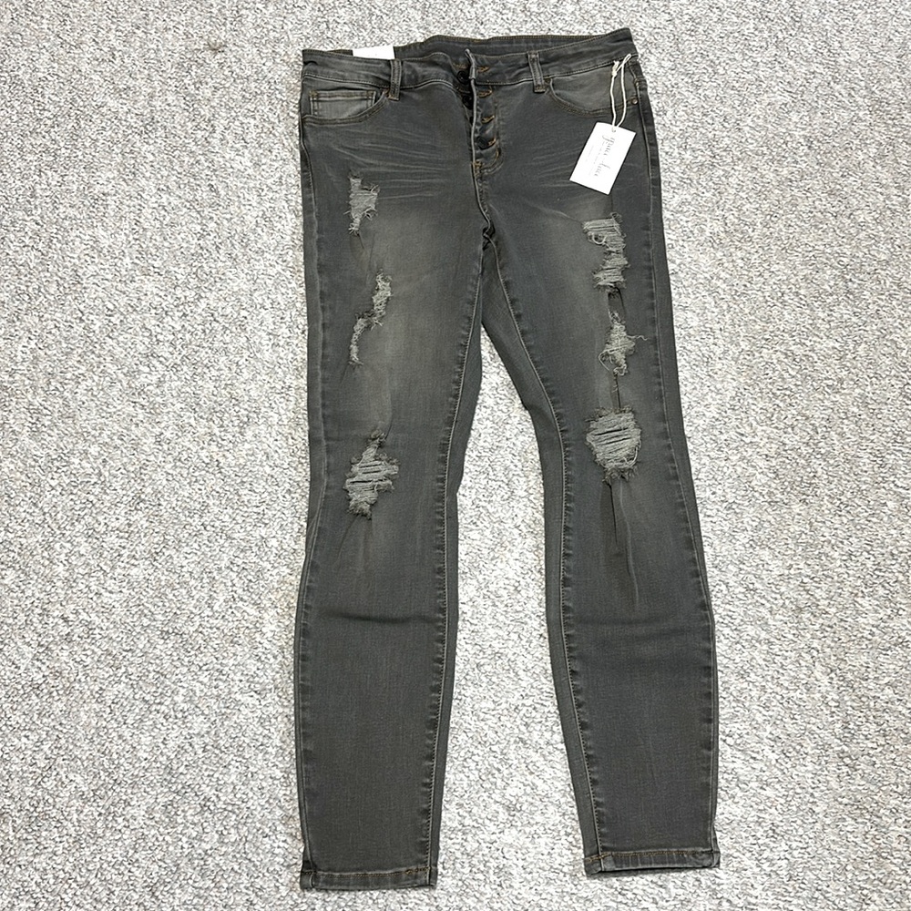 Grace&Lace button fly distressed gray